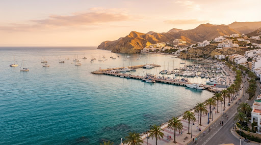 Bahía y costa de Aguadulce al atardecer